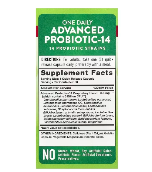 One Daily Advanced Probiotic-14, 3 Bilhões de UFCs, 60 Cápsulas, Nature's Truth