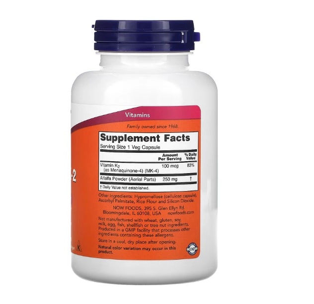 Vitamina K-2, 100mcg, 250 Cápsulas, Now