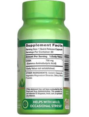 GABA 750mg, 60 Cápsulas, Nature's Truth