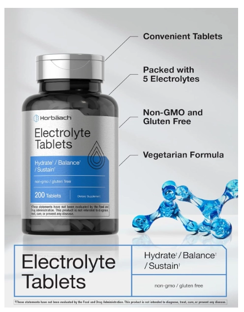 Electrolyte Hydration, Eletrólitos, 200 Comprimidos, Horbaach