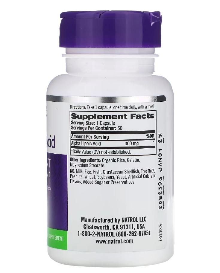 Ácido Alfa Lipóico, 300 mg, 50 Cápsulas, Natrol