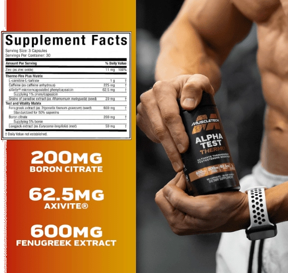 AlphaTest Thermo, Testosterona Termogênico, T-Boost com Tribulus, 90 Cápsulas, MuscleTech