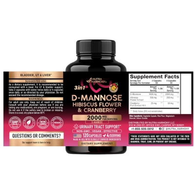 D-Mannose 2000mg, Saúde do Trato Urinário, 120 Cápsulas, Nutraharmony