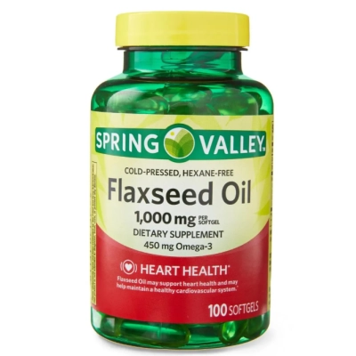 Flaxseed Oil 1000mg, Óleo de Linhaça com Omega-3 450mg, 100 Softgels, Spring Valley