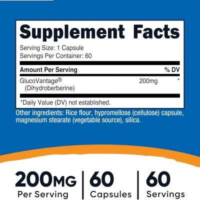 Dihydroberberine 200mg, 60 Cápsulas, Nutricost