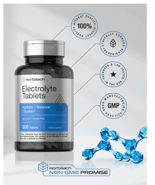 Electrolyte Hydration, Eletrólitos, 200 Comprimidos, Horbaach