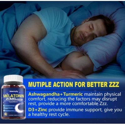 Melatonina 20mg Extra Forte,  com L-Teanina, Magnésio, Ashwagandha e Cúrcuma, 60 Gomas, Maennyliy