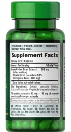 Green Coffee (Grãos de Café Verde), 800mg, 60 Cápsulas, Puritan's Pride