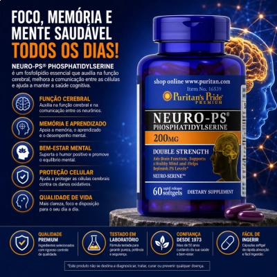 Neuro PS, 200mg, Memória e Função Cognitiva, 60 Softgels, Puritan’s Pride