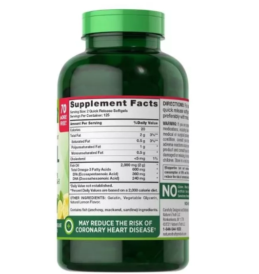 Fish Oil 2000mg, 250 Cápsulas Sabor Limão, Nature's Truth