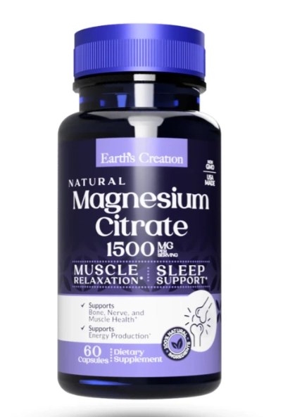 Magnésio Citrate, 1500mg, 60 Capsulas, Earth's Creation