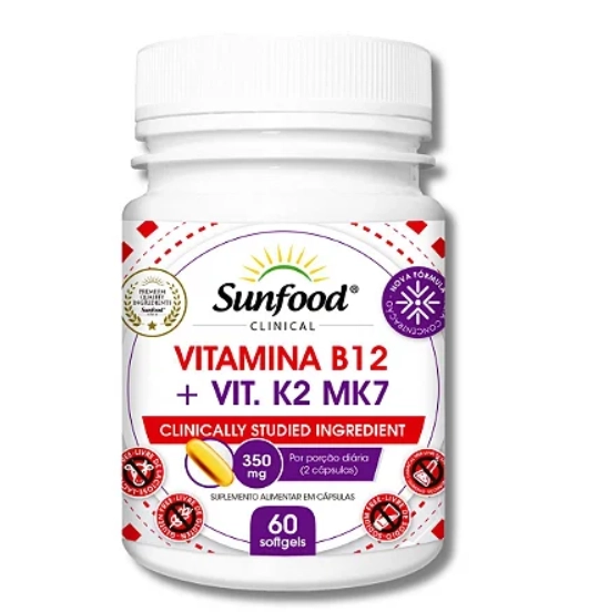 Vitamina B12 + Vitamina K2-Mk7, 350mg, 60 Softgels, Sunfood