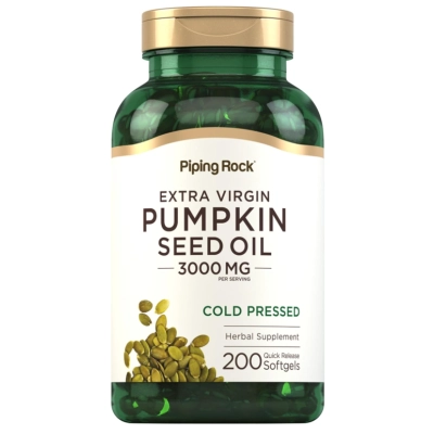 Pumpkin Seed Oil 3000mg, Óleo da Semente de Abóbora, 200  Cápsulas, Piping Rock