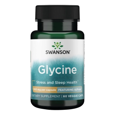 Glicina 500mg, Aminoácido para Suporte ao Relaxamento, Equilíbrio do Sistema Nervoso, 60 Cápsulas, Swanson
