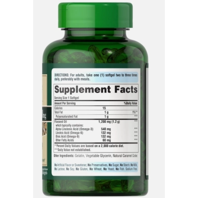Natural Flax Oil 1200mg, Com Omega 3,6 e 9 em Prensa Fria, 100 Softgels, Puritan's Pride