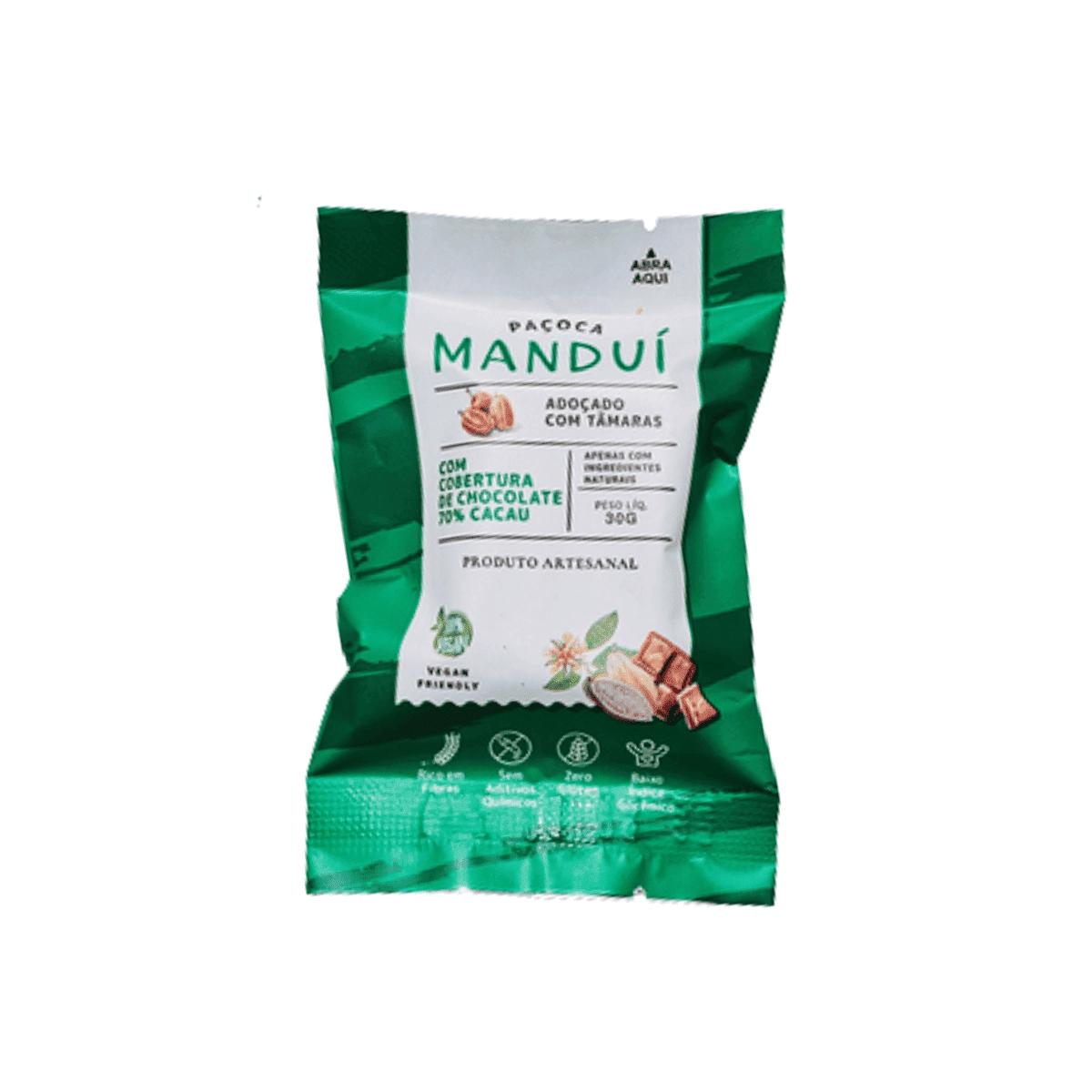 Paçoca com cobertura de Chocolate 70% Cacau 30g – MANDUÍ