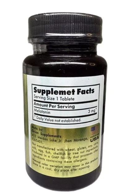 Melatonina 3mg, 100 Comprimidos, Orion Supplements