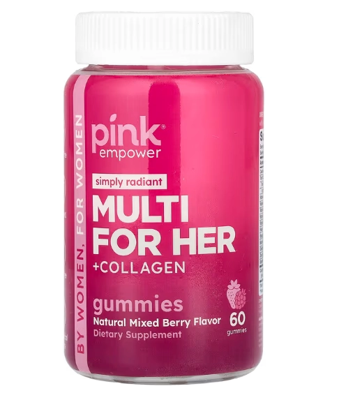 Multivitamínico para Mulheres + Gomas de Colágeno Sabor Frutas Silvestres, 60 Gomas, Pink