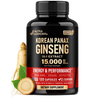 Panax Ginseng 15.000mg, Ginseng Vermelho Coreano para Homens, 120 Cápsulas, Nutra Harmony