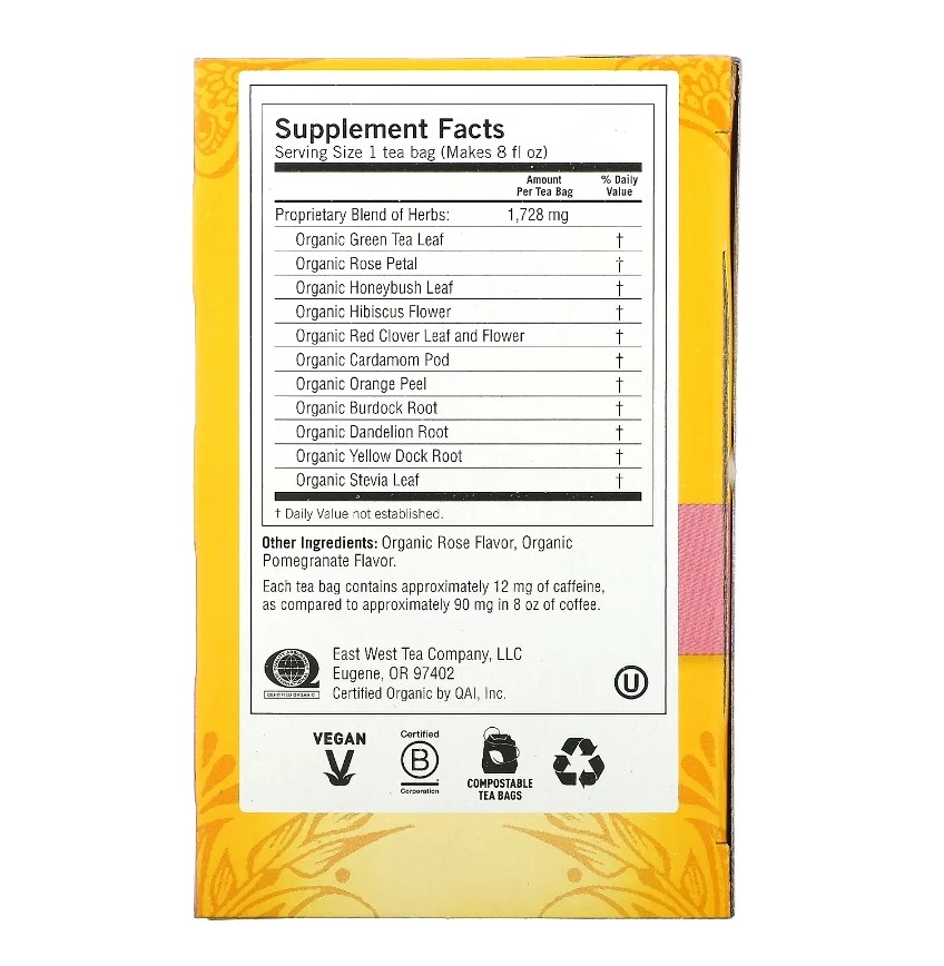 Chá ( Skin DeTox) Hibisco Rosa Calmante, 16 Saquinhos, 32g, Yogi