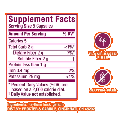 Psyllium Fiber, Fonte Natural de Fibras para Suporte Digestivo e Equilíbrio Intestinal, 300 Cápsulas, Metamucil