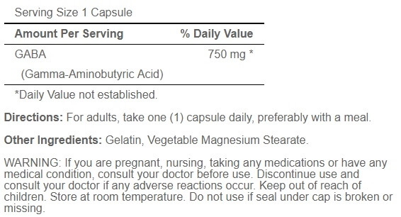 Gaba, 750mg, 90 cápsulas, Puritan's Pride