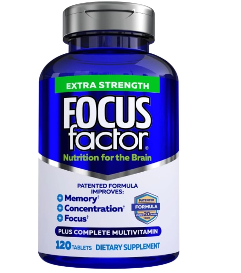 Focus Factor Adults, Força Extra com DMAE, vitamina D, DHA,120 Comprimidos