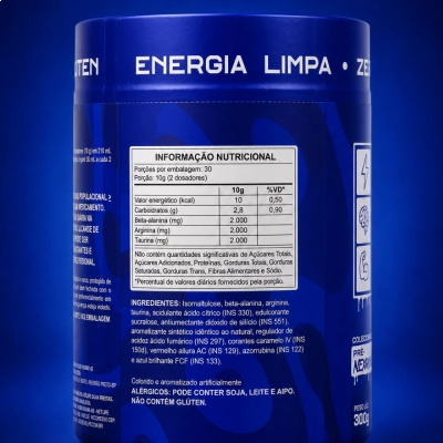 Pré-Treino Nex Zero, Zero Cafeína + Beta-Alanina + Arginina + Taurina, 300g, Sabores, Nexlife