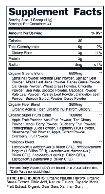 Super Greens Powder, 30 porções, Sabor Laranja e Cereja, Nutricost