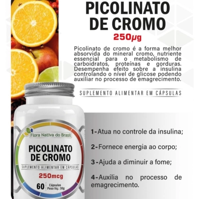 Picolinato de Cromo, 250mcg, 60 Cápsulas, Flora Nativa