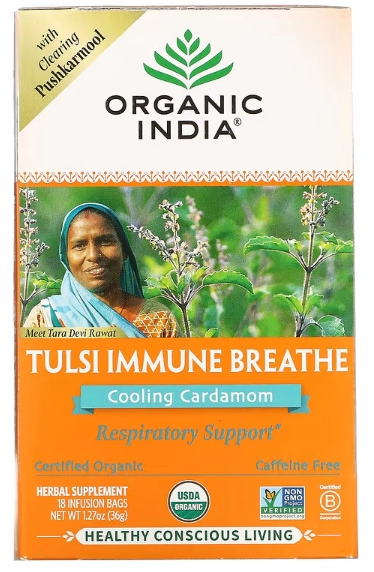 Chá Suporte Imunológico, Tulsi Immune, Sem Cafeína, 18 Saches, Organic India, Sabores