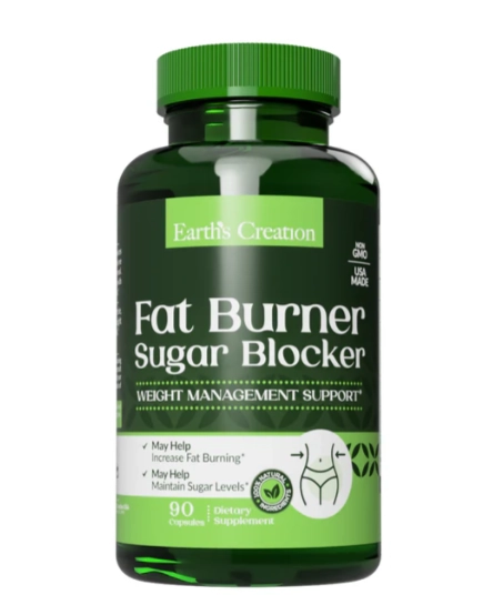 Fat Burner Sugar Blocker, Bloqueador de açúcar queimador de gordura, 90 Cápsulas, Earth's Creation
