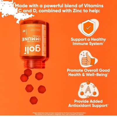 Immune Gummies Com Vitamina C, D e zinco, 60 Gomas - Golí Nutrition
