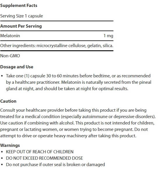 Melatonina, 1mg, 60 cápsulas, Life Extension