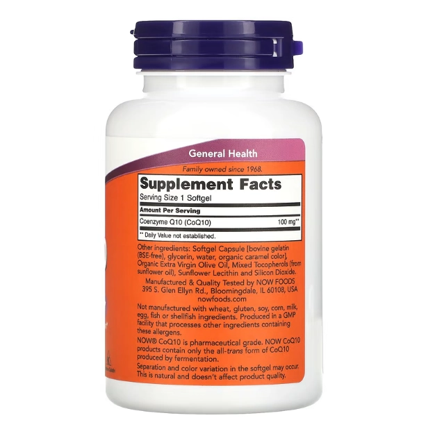 Coenzima Q10, 100mg, 150 Cápsulas, Now