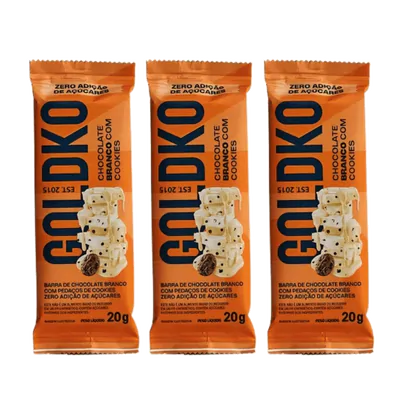 Barra de Chocolate Zero Açúcar 20g, Kit com 3 Unidades - GoldKo
