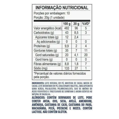 Barra de Chocolate Zero Açúcar 20g, Kit com 3 Unidades - GoldKo