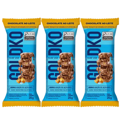 Barra de Chocolate Zero Açúcar 20g, Kit com 3 Unidades - GoldKo