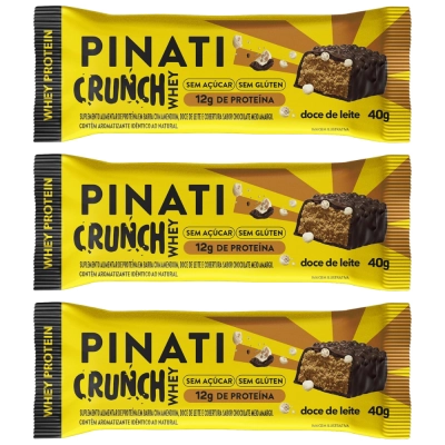 Barra de Protein Crunch Whey Sabor Doce De Leite, 3 Unidades 40g Cada, Pinati