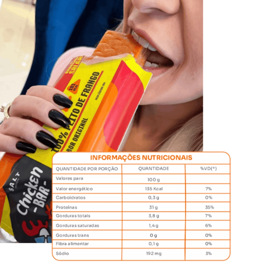 Barra de Proteína Salgada 100% peito de frango 80g - Chicken Bar 
