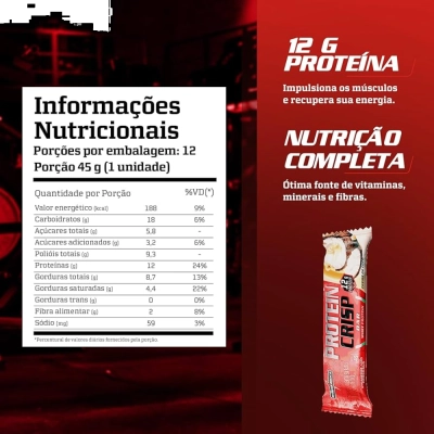 Barra Proteína Crisp Bar, Sabores, 3 Unidades, 45g Cada, Integralmédica