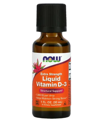 Vitamina D3 Líquida, Força Extra, 25mcg 1000UI, 30ml, Now