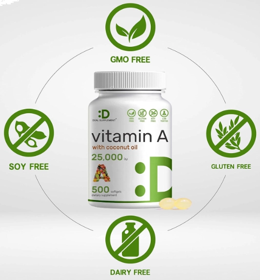 Vitamina A 25.000UI Alta Potência com Máxima Absorção, 500 Cápsulas, Deal Suplement