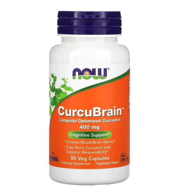 CurcuBrain, Suporte Cognitivo, 400 mg, 50 Cápsulas, Now