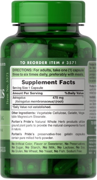 Astrágalus, 470mg, 100 Cápsulas, Puritans Pride