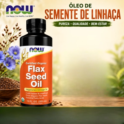 Flax Seed Oil, Fonte Natural de Ômega 3, 6 e 9 para Suporte Cardiovascular e Nutricional, 355ml, NOW