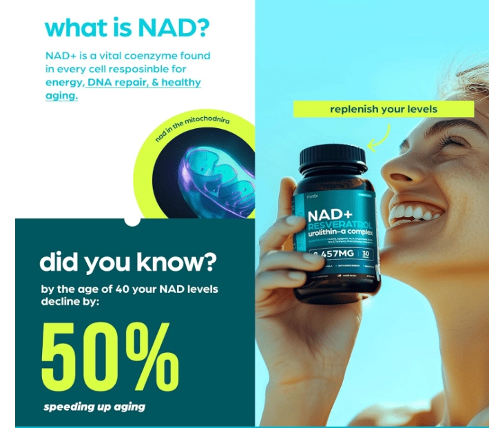 NAD+ 8,457  Lipossomal Com Resveratrol, Alfa Lipóico, CoQ10 e Chá Verde, 60 Cápsulas, Thinbi