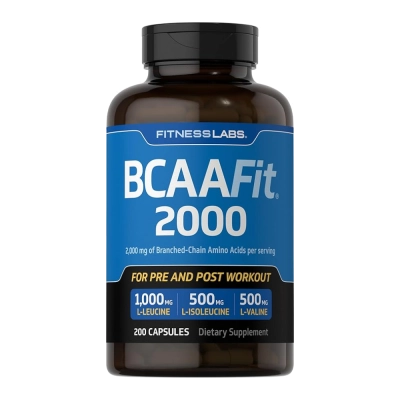 BCAA Fit 2000, Recuperação, Resistência e Performance no Treino, 200 Cápsulas, Fitness Labs