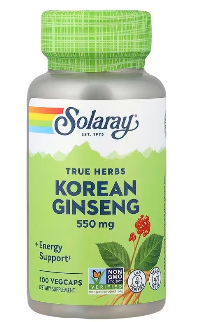 korean Ginseng 550mg, Ginseng Coreano, 100 VegCaps, Solaray