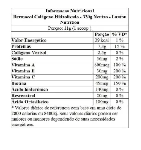 Dermacol Colágeno Hidrolisado Verisol, com Ácido Hialurônico, Sabor Neutro, 330g, Lauton Nutrition